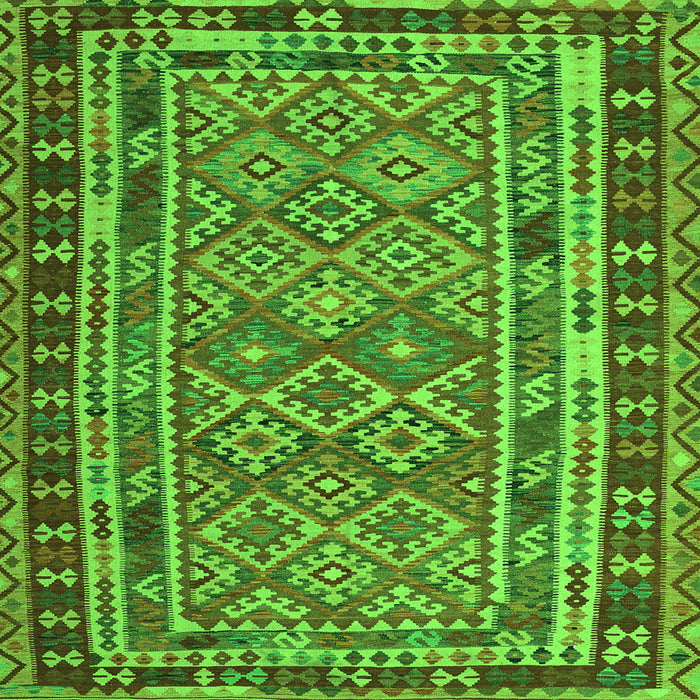 Round Machine Washable Southwestern Green Country Area Rugs, wshcon1115grn