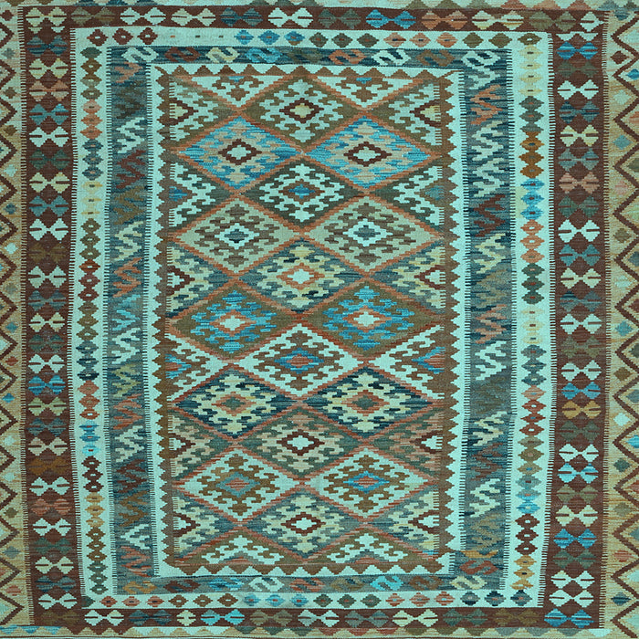 Square Machine Washable Southwestern Light Blue Country Rug, wshcon1115lblu
