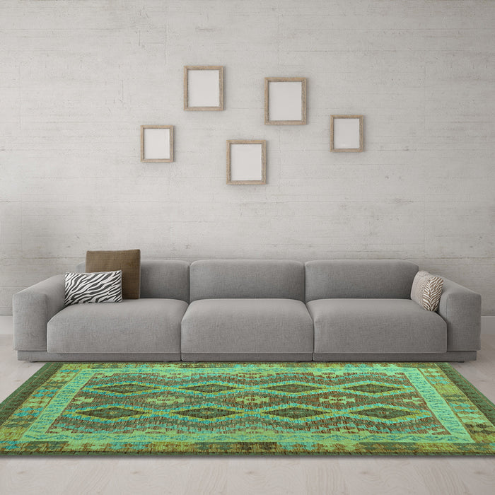 Machine Washable Southwestern Turquoise Country Area Rugs in a Living Room,, wshcon1116turq
