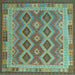 Square Machine Washable Southwestern Light Blue Country Rug, wshcon1116lblu