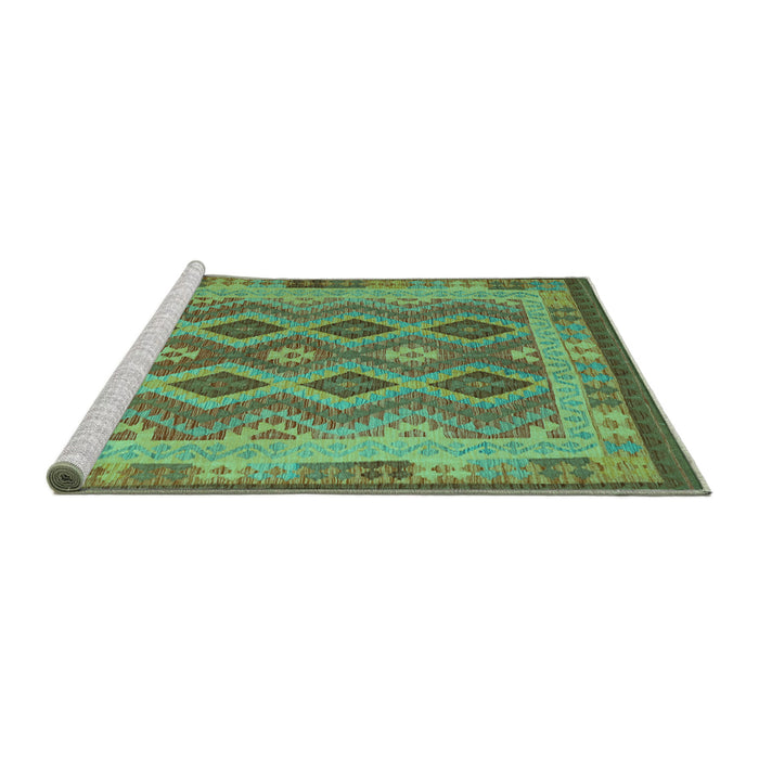 Sideview of Machine Washable Southwestern Turquoise Country Area Rugs, wshcon1116turq