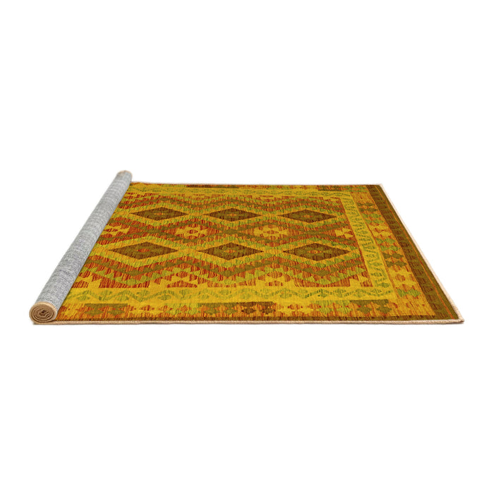 Sideview of Machine Washable Southwestern Yellow Country Rug, wshcon1116yw