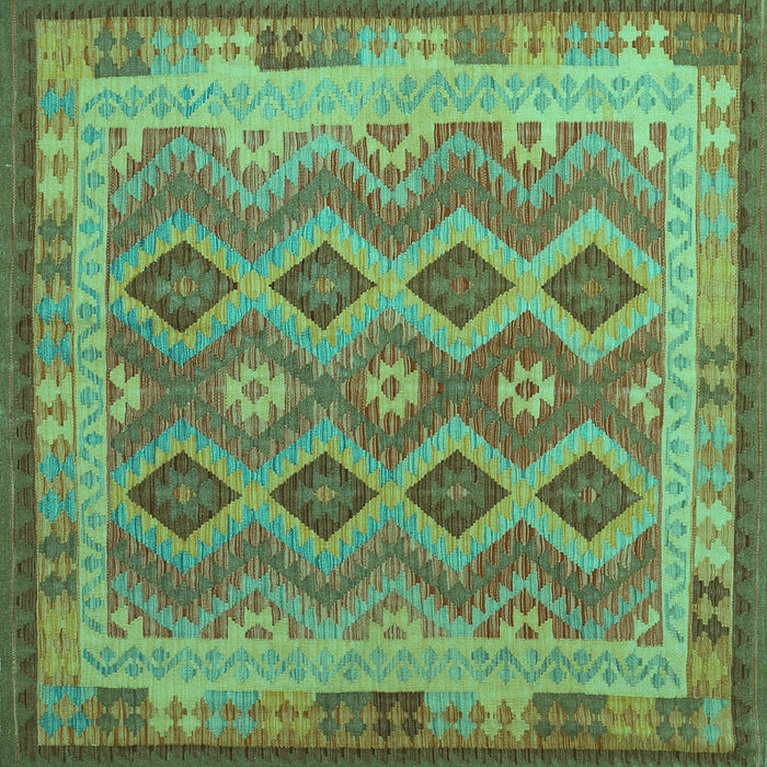 Square Machine Washable Southwestern Turquoise Country Area Rugs, wshcon1116turq