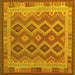 Square Machine Washable Southwestern Yellow Country Rug, wshcon1116yw