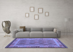 Machine Washable Southwestern Blue Country Rug in a Living Room, wshcon1116blu