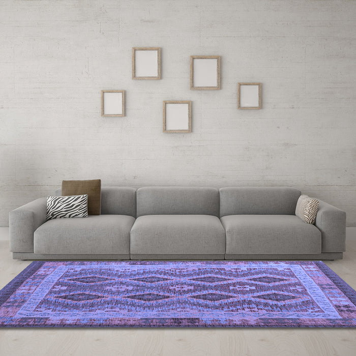 Machine Washable Southwestern Blue Country Rug in a Living Room, wshcon1116blu