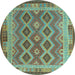 Round Machine Washable Southwestern Light Blue Country Rug, wshcon1116lblu