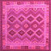Square Machine Washable Southwestern Pink Country Rug, wshcon1116pnk
