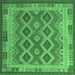 Square Machine Washable Southwestern Emerald Green Country Area Rugs, wshcon1116emgrn