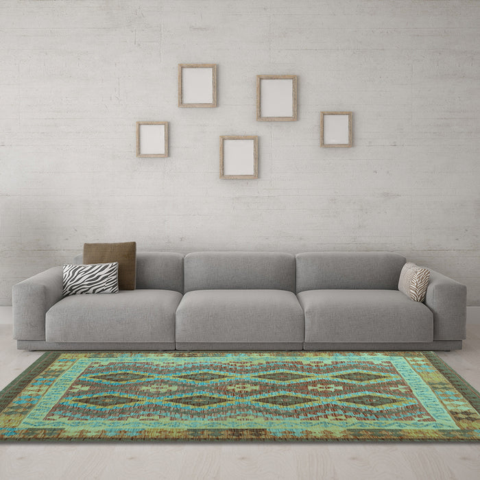 Machine Washable Southwestern Light Blue Country Rug in a Living Room, wshcon1116lblu