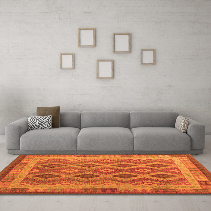 Machine Washable Southwestern Orange Country Area Rugs in a Living Room, wshcon1116org