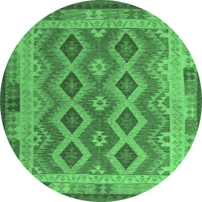 Round Machine Washable Southwestern Emerald Green Country Area Rugs, wshcon1116emgrn