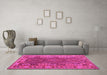 Machine Washable Oriental Pink Traditional Rug in a Living Room, wshcon1117pnk