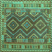 Square Machine Washable Oriental Turquoise Traditional Area Rugs, wshcon1117turq