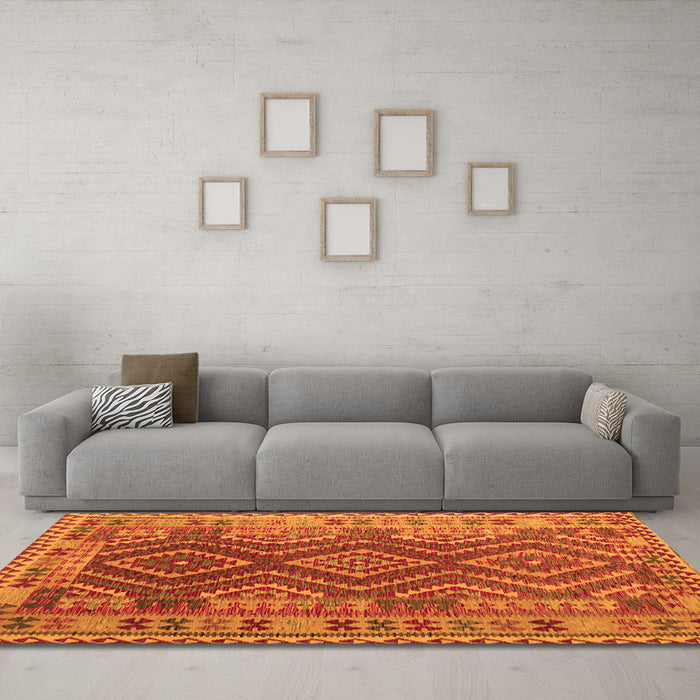 Machine Washable Oriental Orange Traditional Area Rugs in a Living Room, wshcon1117org