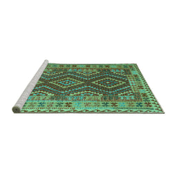 Sideview of Machine Washable Oriental Turquoise Traditional Area Rugs, wshcon1117turq