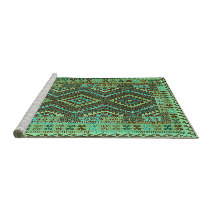 Sideview of Machine Washable Oriental Turquoise Traditional Area Rugs, wshcon1117turq