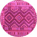 Round Machine Washable Oriental Pink Traditional Rug, wshcon1117pnk