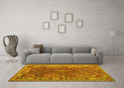 Machine Washable Oriental Yellow Traditional Rug in a Living Room, wshcon1117yw