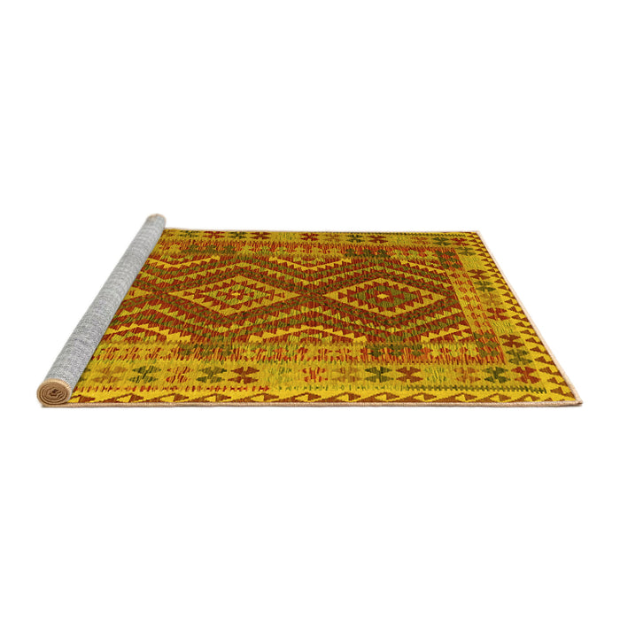Sideview of Machine Washable Oriental Yellow Traditional Rug, wshcon1117yw