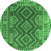 Round Machine Washable Oriental Emerald Green Traditional Area Rugs, wshcon1117emgrn
