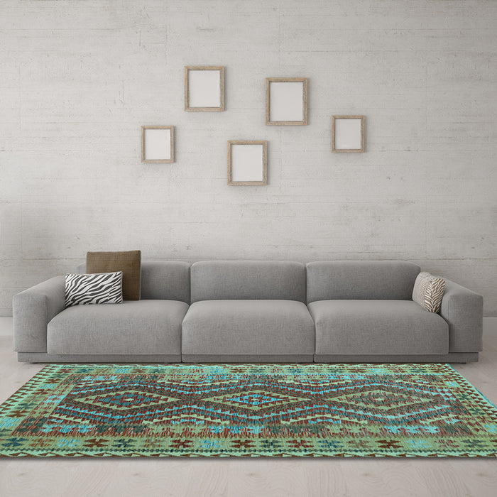 Machine Washable Oriental Light Blue Traditional Rug in a Living Room, wshcon1117lblu
