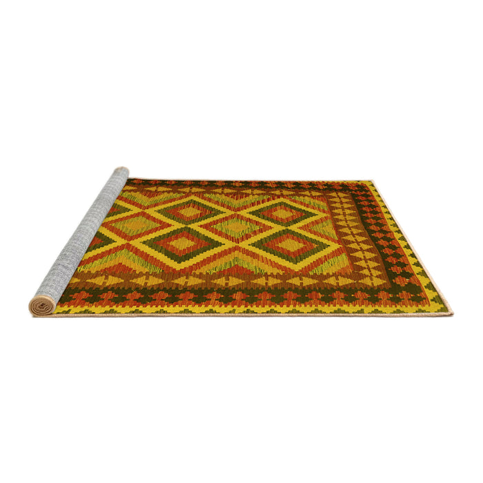 Sideview of Machine Washable Oriental Yellow Traditional Rug, wshcon1118yw