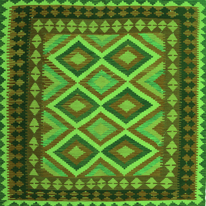 Round Machine Washable Oriental Green Traditional Area Rugs, wshcon1118grn