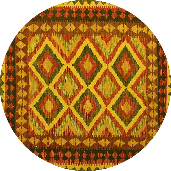 Round Machine Washable Oriental Yellow Traditional Rug, wshcon1118yw