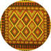 Round Machine Washable Oriental Yellow Traditional Rug, wshcon1118yw