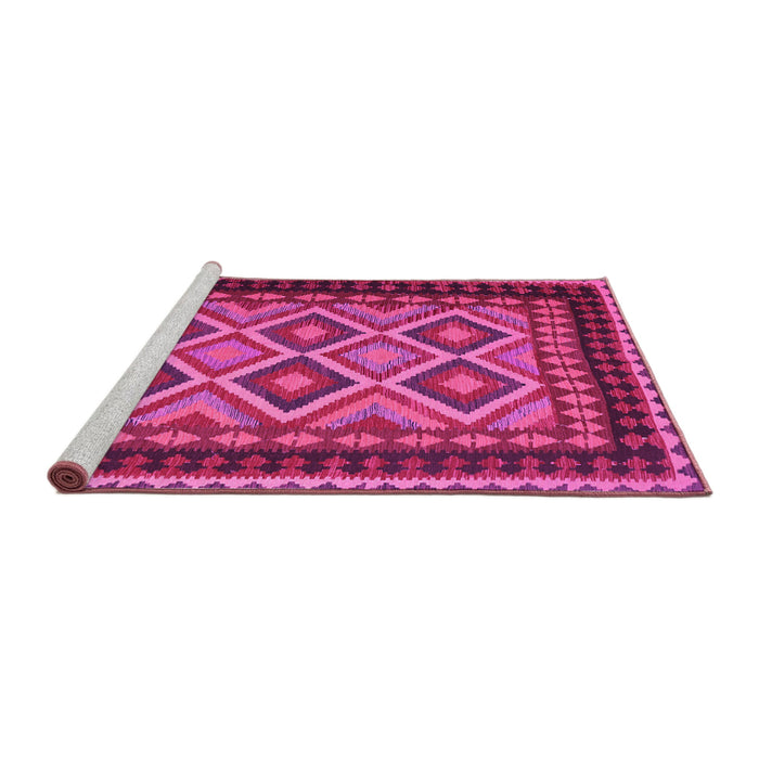 Sideview of Machine Washable Oriental Pink Traditional Rug, wshcon1118pnk
