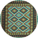 Round Oriental Light Blue Traditional Rug, con1118lblu