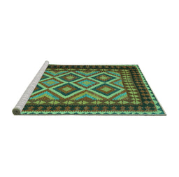 Sideview of Machine Washable Oriental Turquoise Traditional Area Rugs, wshcon1118turq
