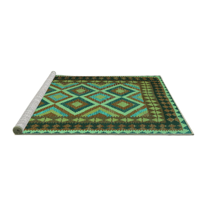 Sideview of Machine Washable Oriental Turquoise Traditional Area Rugs, wshcon1118turq