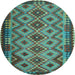 Round Machine Washable Southwestern Light Blue Country Rug, wshcon1119lblu