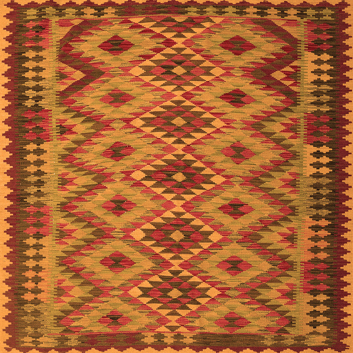 Round Machine Washable Southwestern Orange Country Area Rugs, wshcon1119org