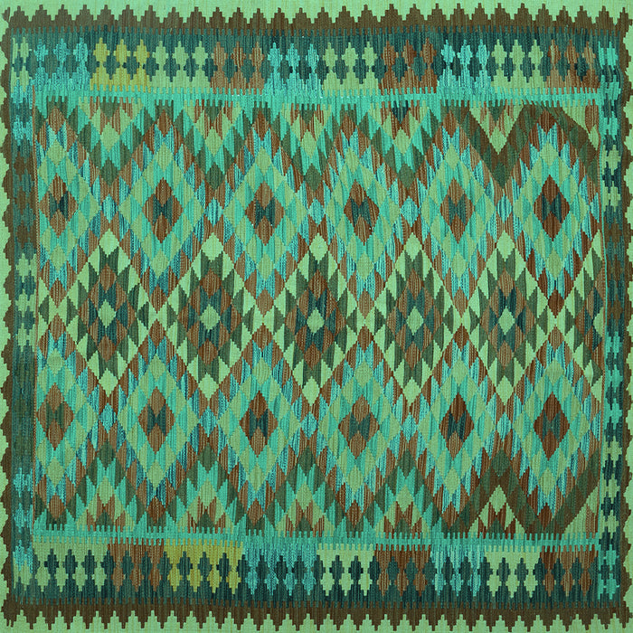 Square Machine Washable Southwestern Turquoise Country Area Rugs, wshcon1119turq