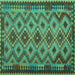 Square Machine Washable Southwestern Turquoise Country Area Rugs, wshcon1119turq