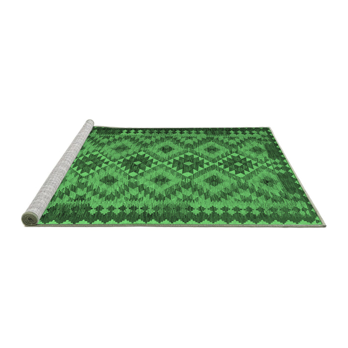 Sideview of Machine Washable Southwestern Emerald Green Country Area Rugs, wshcon1119emgrn