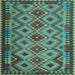 Square Machine Washable Southwestern Light Blue Country Rug, wshcon1119lblu