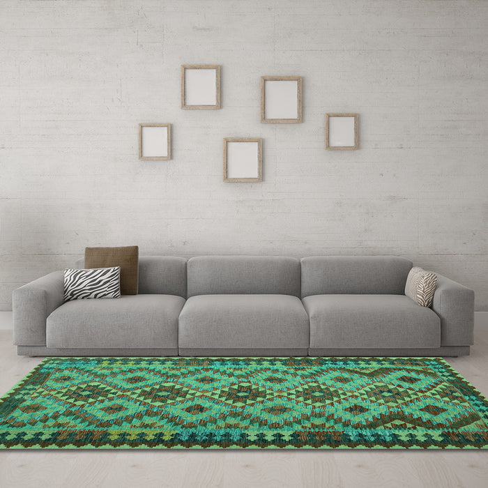 Machine Washable Southwestern Turquoise Country Area Rugs in a Living Room,, wshcon1119turq
