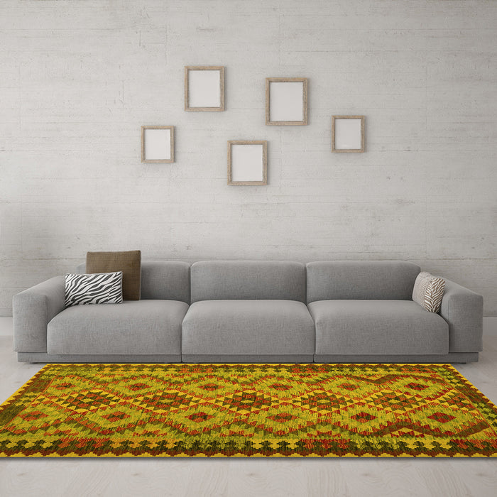 Machine Washable Southwestern Yellow Country Rug in a Living Room, wshcon1119yw