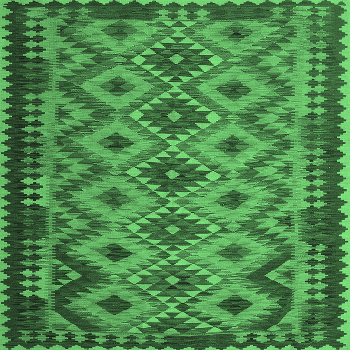 Square Machine Washable Southwestern Emerald Green Country Area Rugs, wshcon1119emgrn