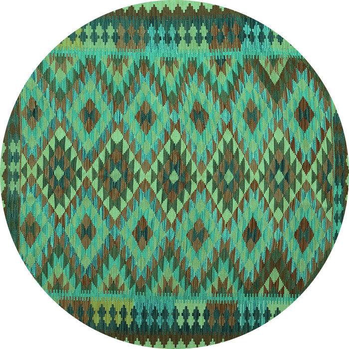 Round Machine Washable Southwestern Turquoise Country Area Rugs, wshcon1119turq