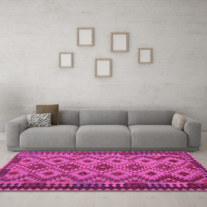 Machine Washable Southwestern Pink Country Rug in a Living Room, wshcon1119pnk