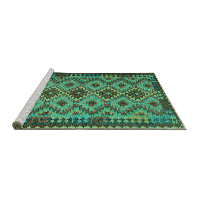 Sideview of Machine Washable Southwestern Turquoise Country Area Rugs, wshcon1119turq