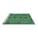 Sideview of Machine Washable Southwestern Turquoise Country Area Rugs, wshcon1119turq