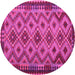 Round Machine Washable Southwestern Pink Country Rug, wshcon1119pnk