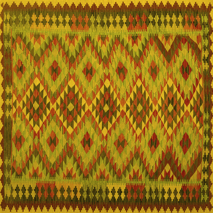 Square Machine Washable Southwestern Yellow Country Rug, wshcon1119yw