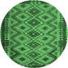 Round Machine Washable Southwestern Emerald Green Country Area Rugs, wshcon1119emgrn